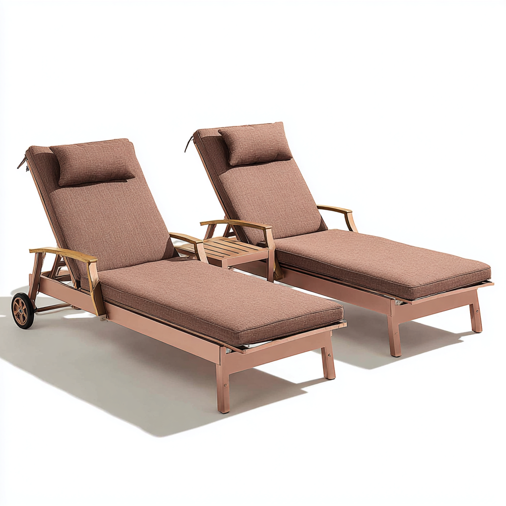 Tumbonas de jardín de estructura metálica y cojín 196x67x42 cm marrón-rosa dorado para exterior - estilo moderno - diseño funcional-Nestmyhub