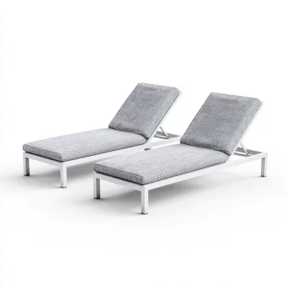 Tumbonas de jardín de estructura metálica y cojín 197x71x40 cm gris-blanco para exterior - estilo moderno - diseño funcional-Nestmyhub