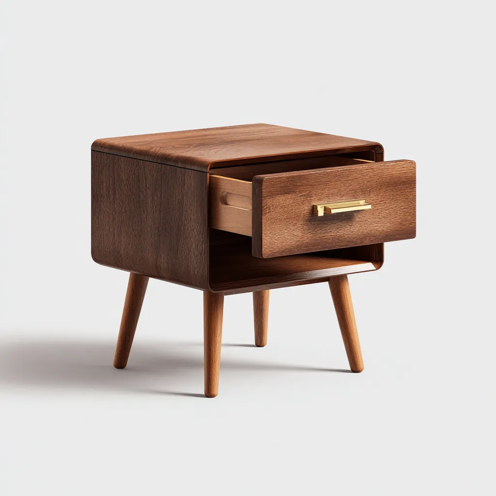 Mesita de noche madera oscura 46x33x55 cm nogal uso dormitorio estilo moderno-Nestmyhub