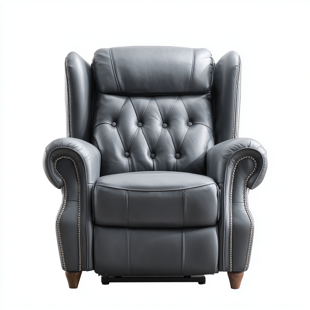 Sillón reclinable piel auténtica 100x95x100 cm - gris oscuro - estilo clásico - apto para salón-Nestmyhub