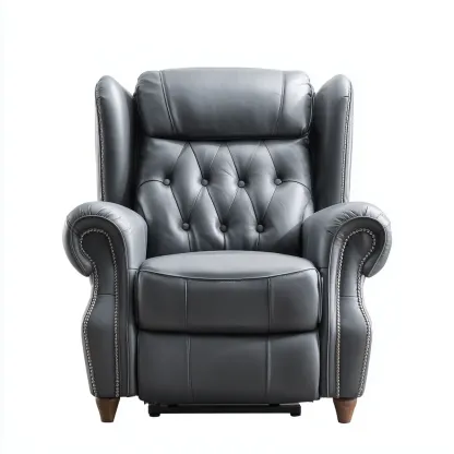 Sillón reclinable piel auténtica 100x95x100 cm - gris oscuro - estilo clásico - apto para salón-Nestmyhub