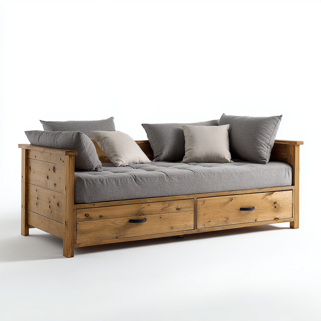 Sofá cama - madera maciza - 200x95x80 cm - color natural - diseño rústico apto para dormitorio-Nestmyhub