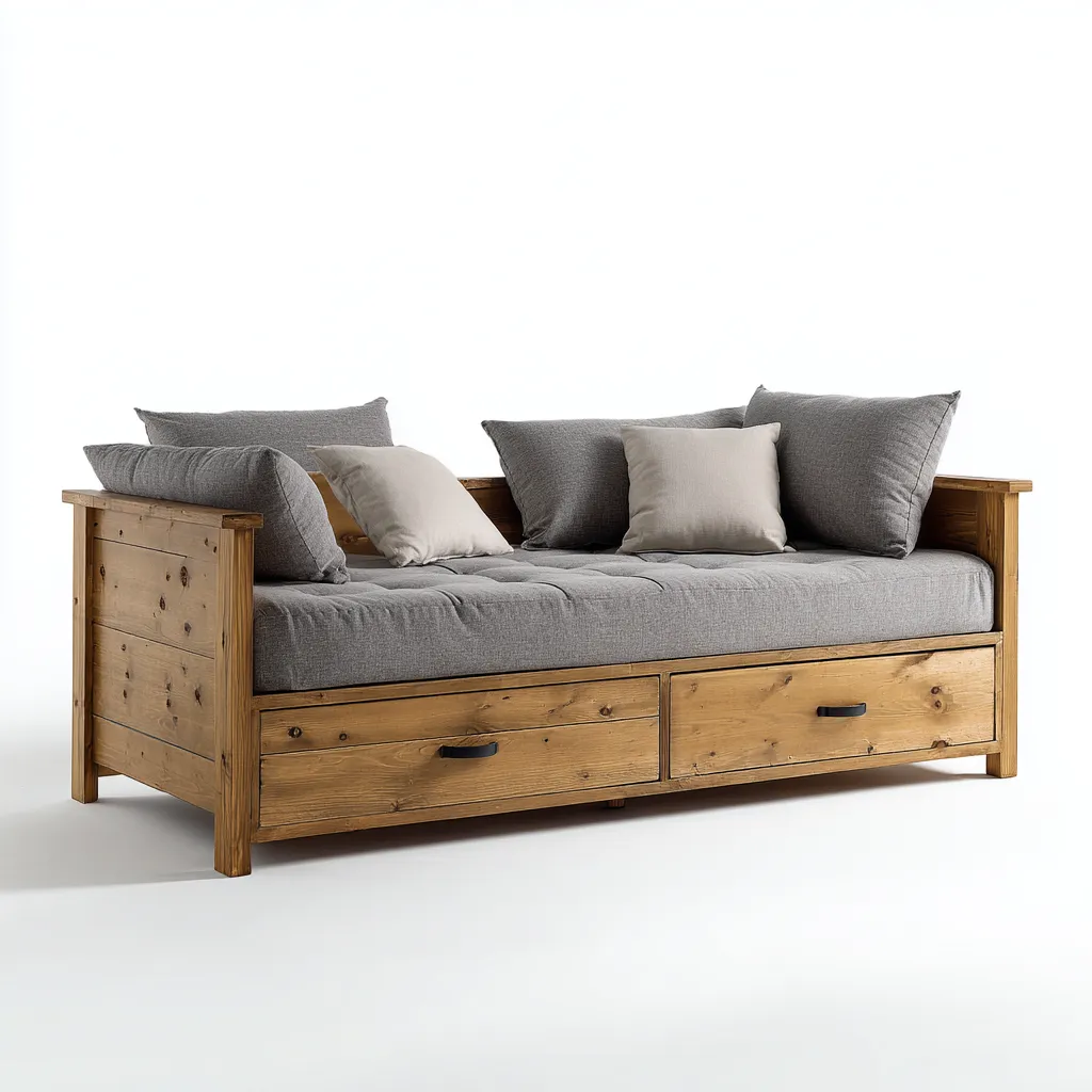 Sofá cama - madera maciza - 200x95x80 cm - color natural - diseño rústico apto para dormitorio-Nestmyhub