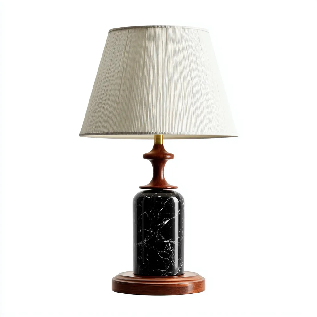 Lámpara de mesa mármol-madera 28x50 cm - negro-blanco - diseño clásico para salón-Nestmyhub
