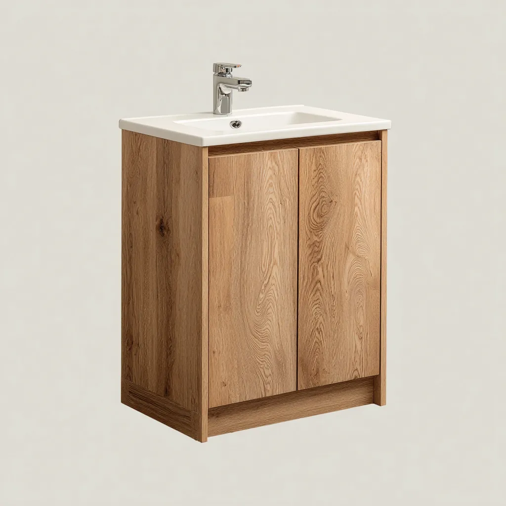 Muebles de baño con lavabo madera-resina 70x45x85 cm - roble natural - diseño moderno para baño-Nestmyhub