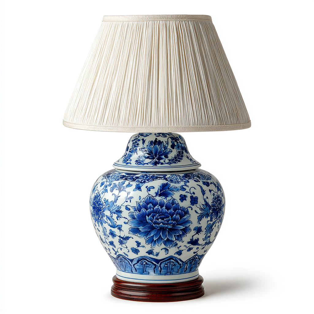 Lámpara de mesa - cerámica - 26x47 cm - azul-blanco - para salón-dormitorio - estilo clásico-Nestmyhub