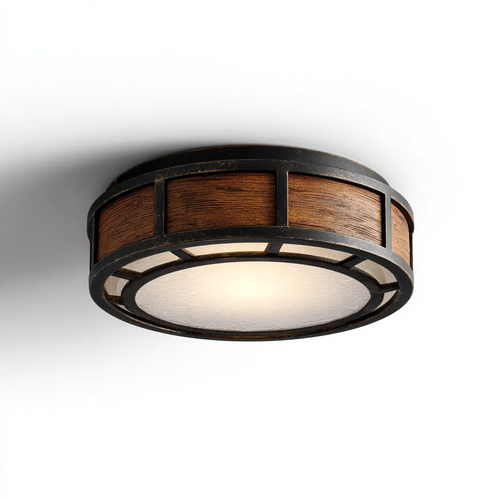 Lámpara de techo metal y madera 32x17 cm - madera-negro - apta para interiores - diseño rústico moderno-Nestmyhub