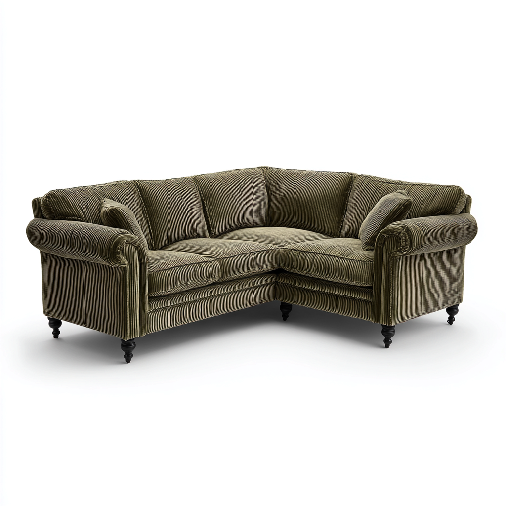 Sofá rinconero - Tela - 275x175x90 cm - Verde oliva - Diseño clásico para salón-Nestmyhub