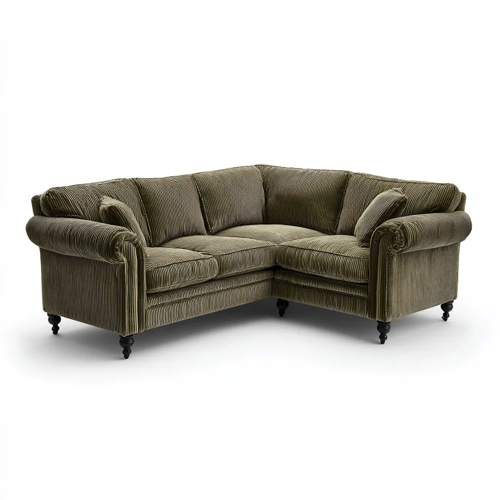 Sofá rinconero - Tela - 275x175x90 cm - Verde oliva - Diseño clásico para salón-Nestmyhub