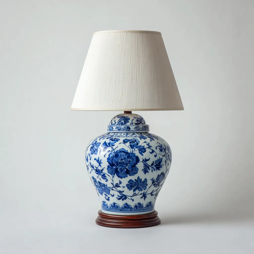 Lámpara de mesa - cerámica - 27x46 cm - azul-blanco - para salón-dormitorio - estilo clásico-Nestmyhub