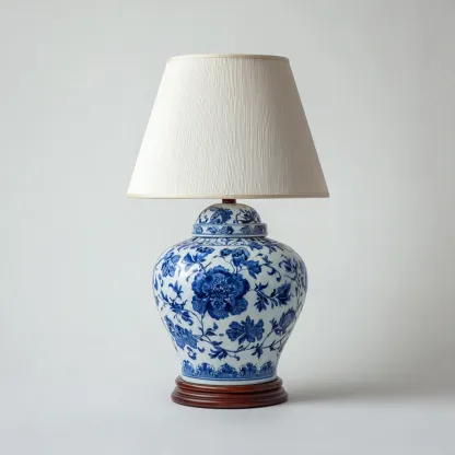 Lámpara de mesa - cerámica - 27x46 cm - azul-blanco - para salón-dormitorio - estilo clásico-Nestmyhub