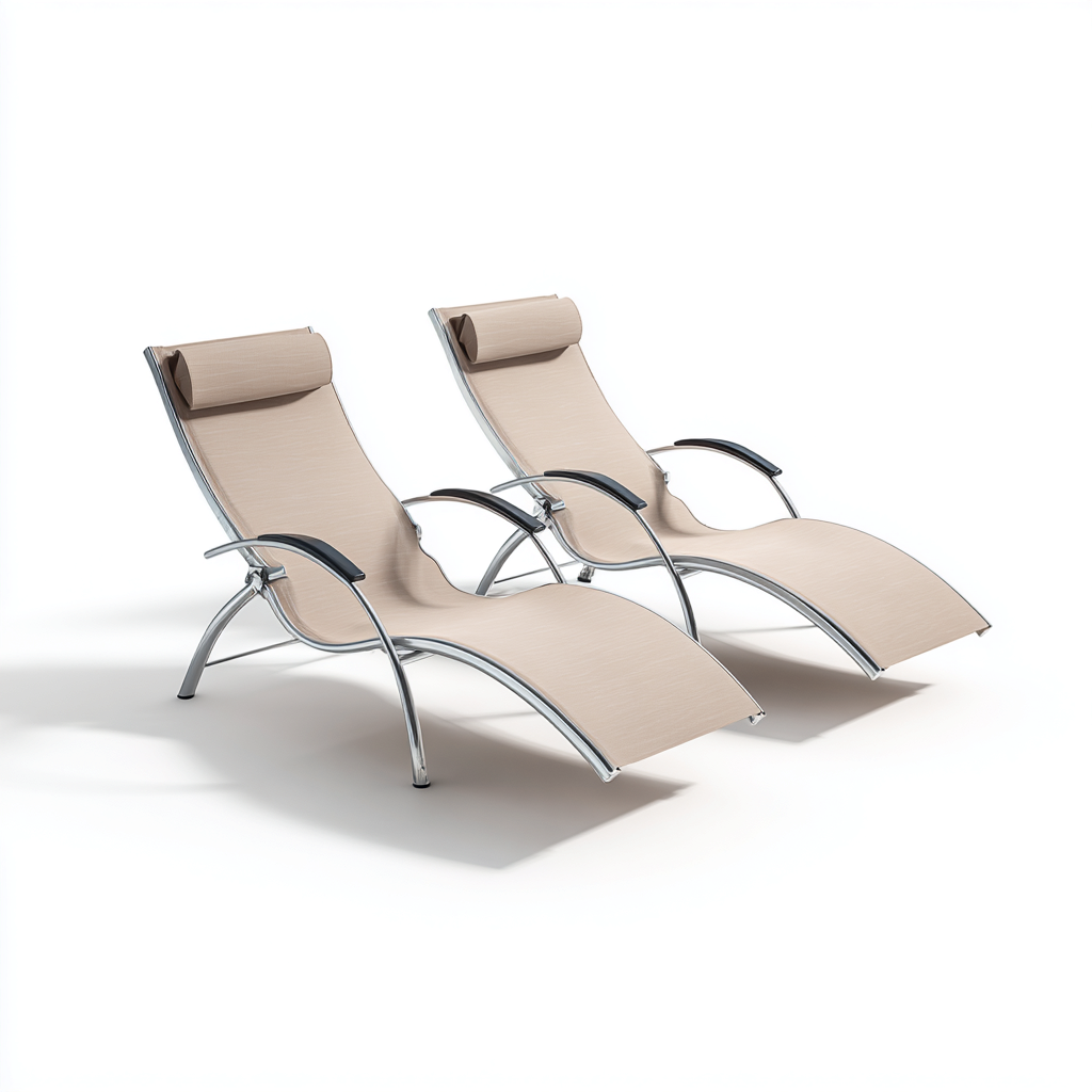 Tumbonas de jardín de estructura metálica y textilene 195x63x82 cm beige-plata para exterior - estilo moderno - diseño funcional-Nestmyhub