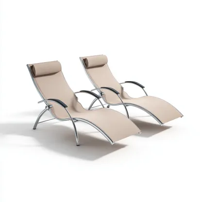Tumbonas de jardín de estructura metálica y textilene 195x63x82 cm beige-plata para exterior - estilo moderno - diseño funcional-Nestmyhub