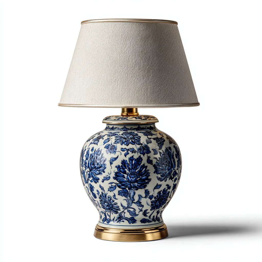 Lámpara de mesa cerámica-metal 28x50 cm - azul-blanco-dorado - diseño clásico para salón-Nestmyhub
