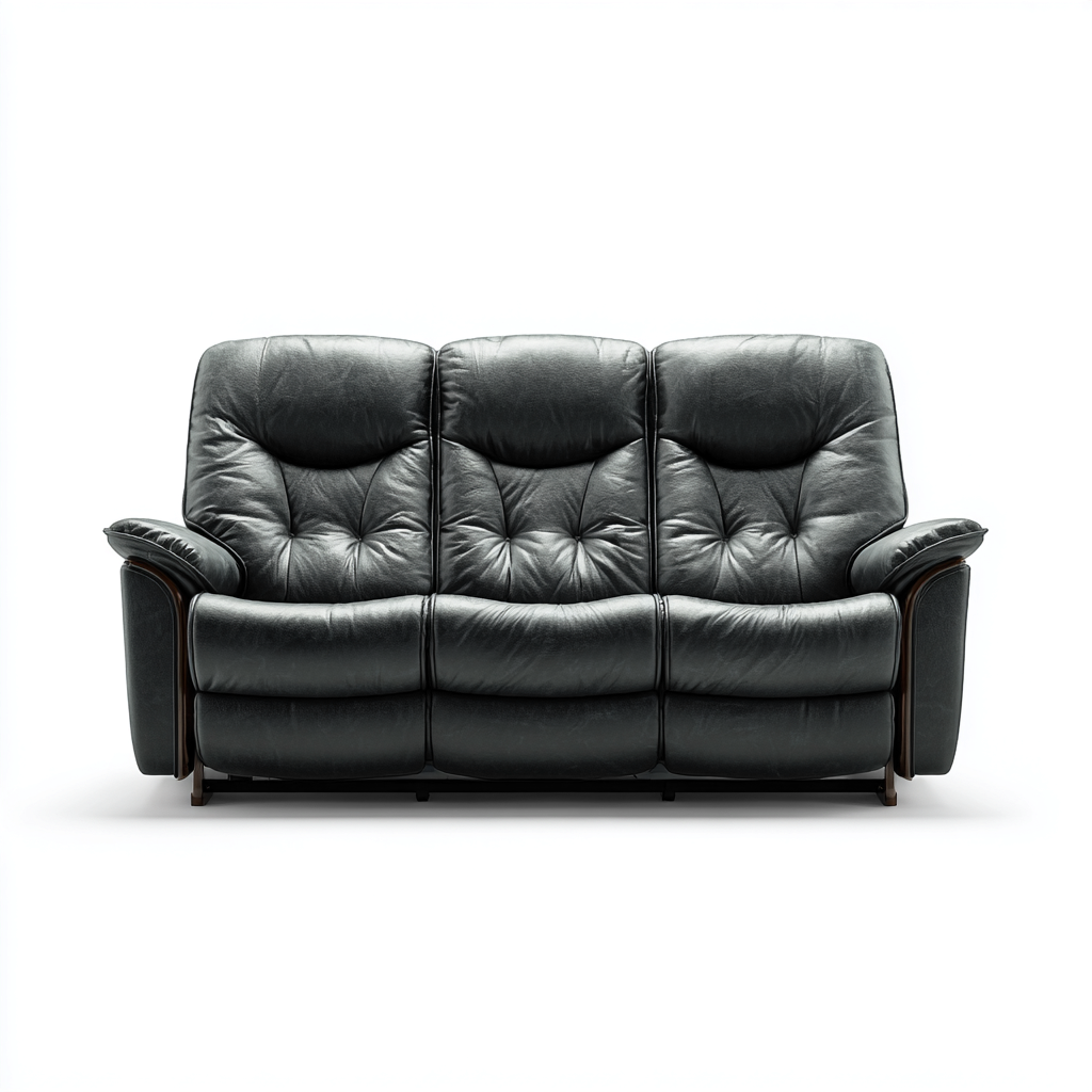 Sofá de 3 plazas piel auténtica 200x95x100 cm negro para sala de estar diseño reclinable-Nestmyhub