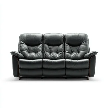 Sofá de 3 plazas piel auténtica 200x95x100 cm negro para sala de estar diseño reclinable-Nestmyhub