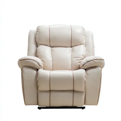 Sillón reclinable piel auténtica 95x97x102 cm - beige - diseño moderno - apto para sala de estar-Nestmyhub