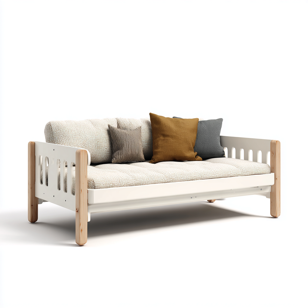 Sofá cama - madera maciza - 200x95x85 cm - blanco-natural - diseño moderno apto para dormitorio-Nestmyhub