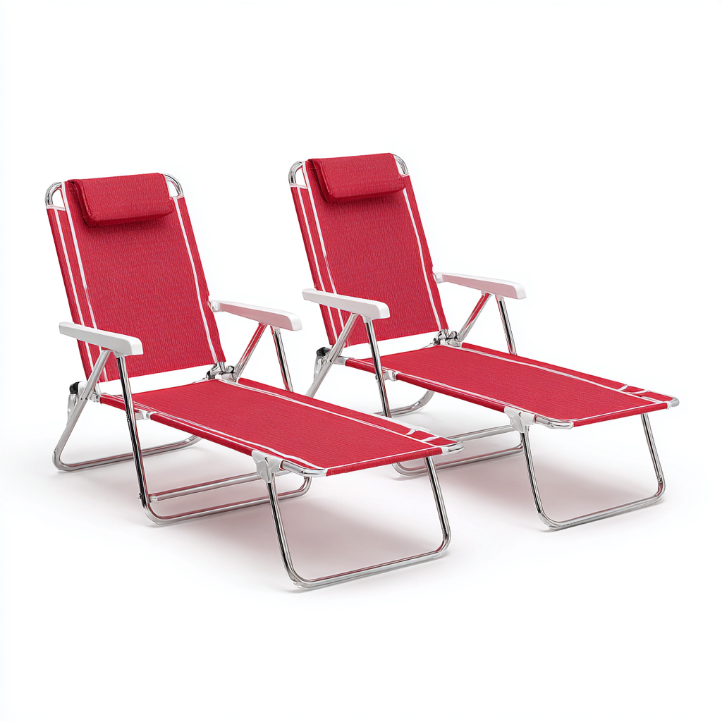 Tumbonas de jardín de aluminio y textilene 180x60x35 cm rojo para exterior - estilo moderno - diseño funcional-Nestmyhub