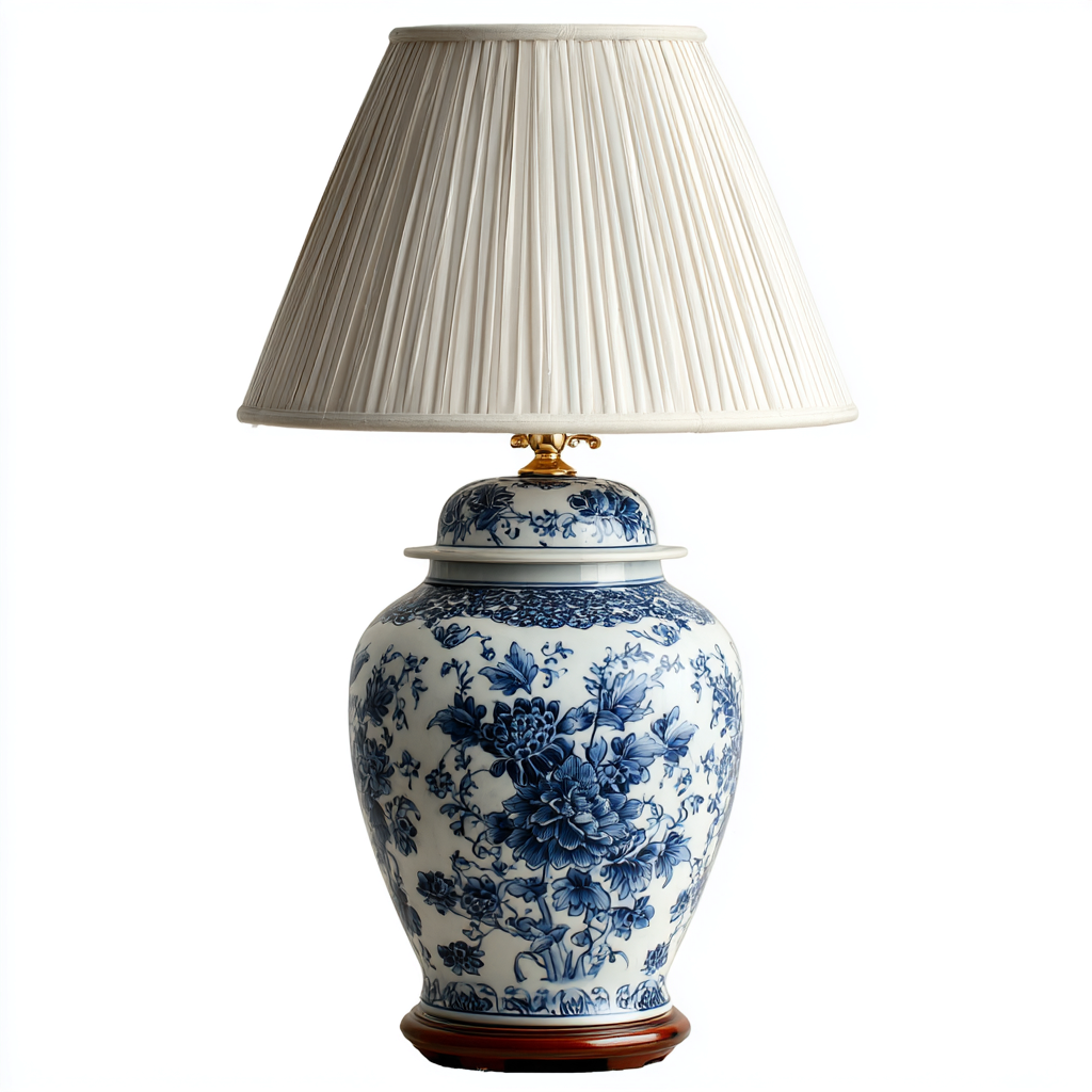 Lámpara de mesa cerámica-metal 30x50 cm - azul-blanco-dorado - diseño clásico para salón-Nestmyhub