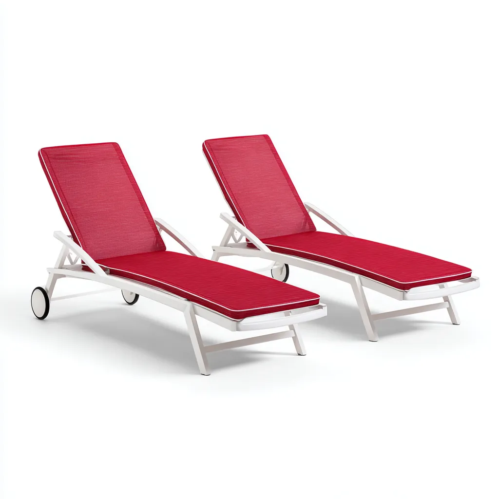 Tumbonas de jardín de estructura metálica y cojín 190x65x40 cm rojo-blanco para exterior - estilo moderno - diseño funcional-Nestmyhub