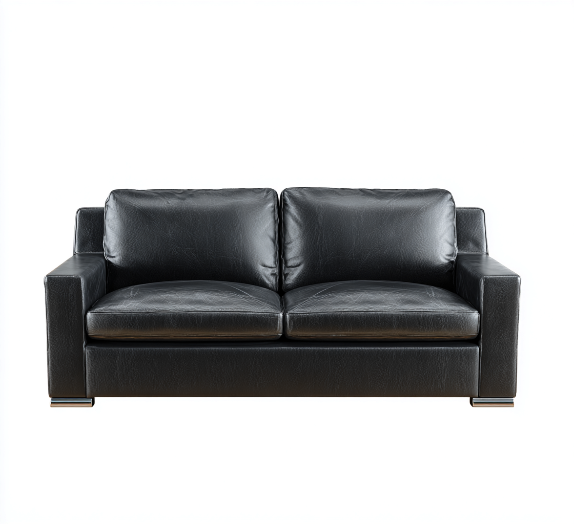 Sofá de 2 plazas tapizado en piel auténtica 180x88x82 cm - negro - diseño moderno - apto para salón-Nestmyhub