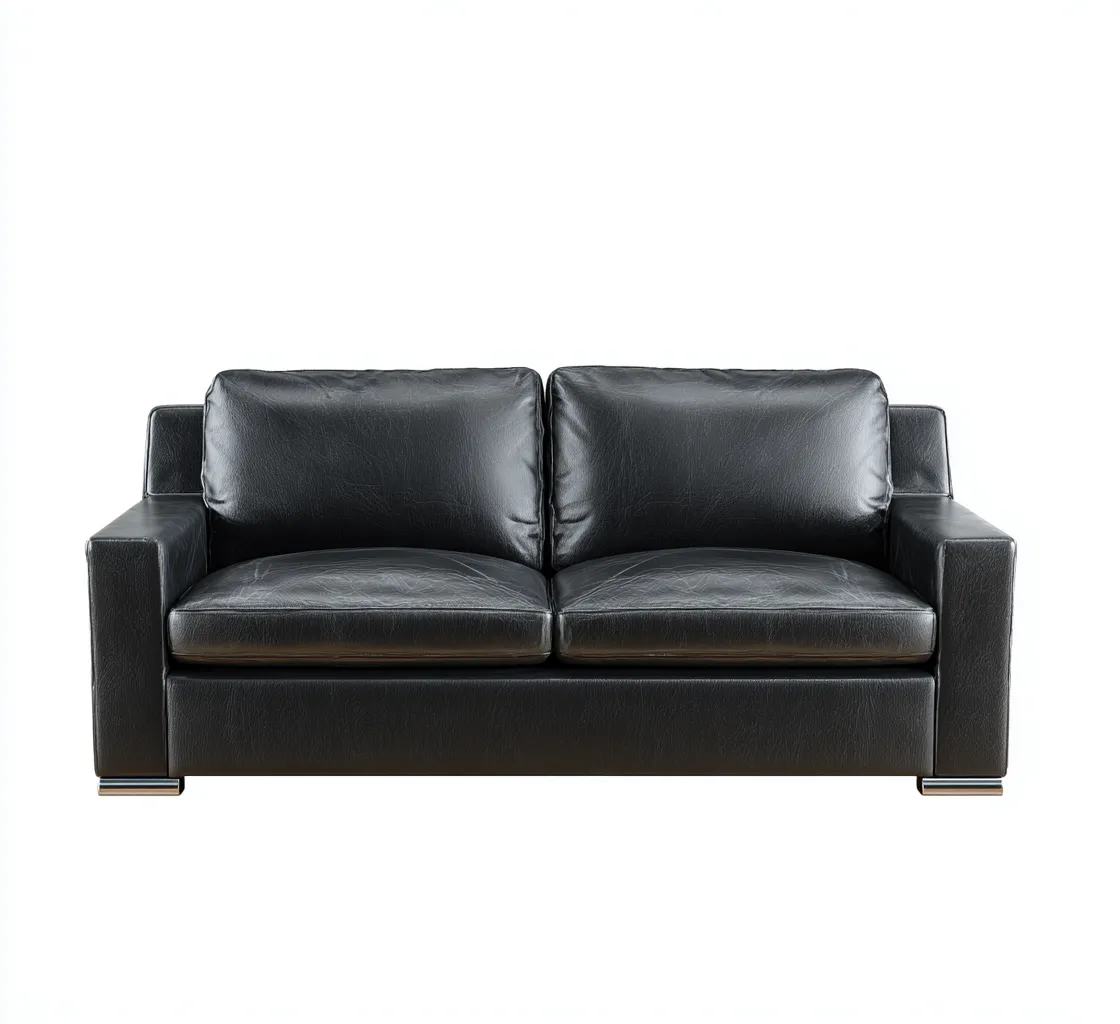 Sofá de 2 plazas tapizado en piel auténtica 180x88x82 cm - negro - diseño moderno - apto para salón-Nestmyhub