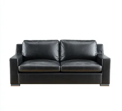 Sofá de 2 plazas tapizado en piel auténtica 180x88x82 cm - negro - diseño moderno - apto para salón-Nestmyhub