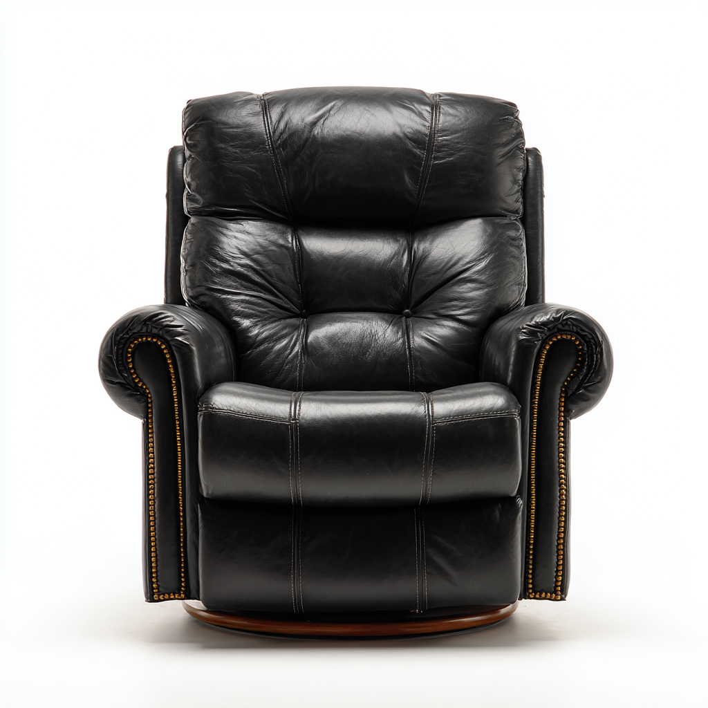 Sillón reclinable piel auténtica 95x92x104 cm - negro - diseño clásico con base giratoria apto para salón-Nestmyhub