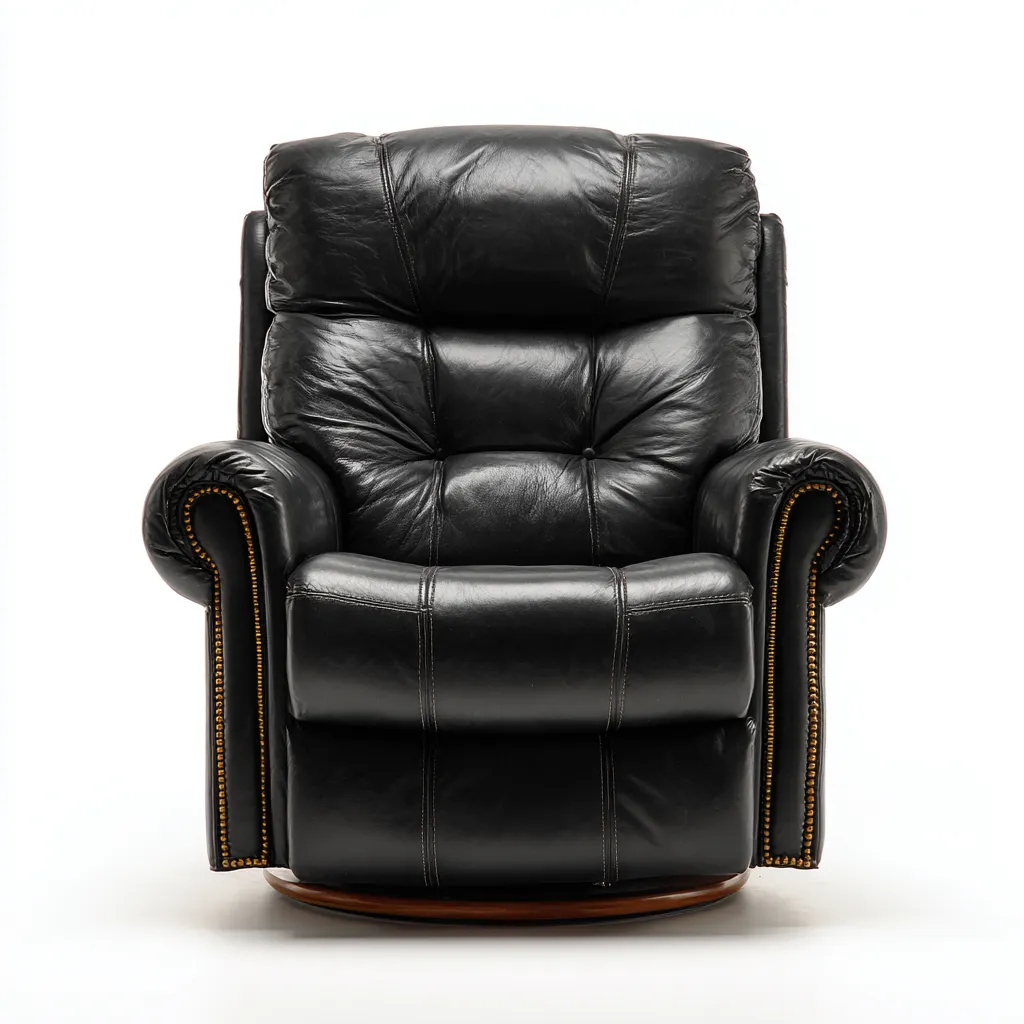 Sillón reclinable piel auténtica 95x92x104 cm - negro - diseño clásico con base giratoria apto para salón-Nestmyhub