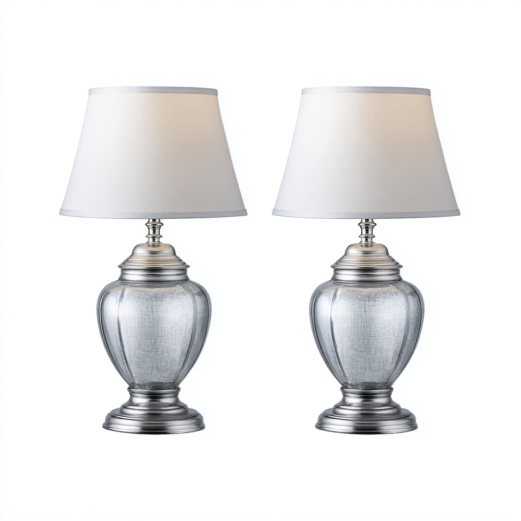 Lámpara de mesa metal 22x48 cm - plateado-blanco - diseño clásico para salón-Nestmyhub