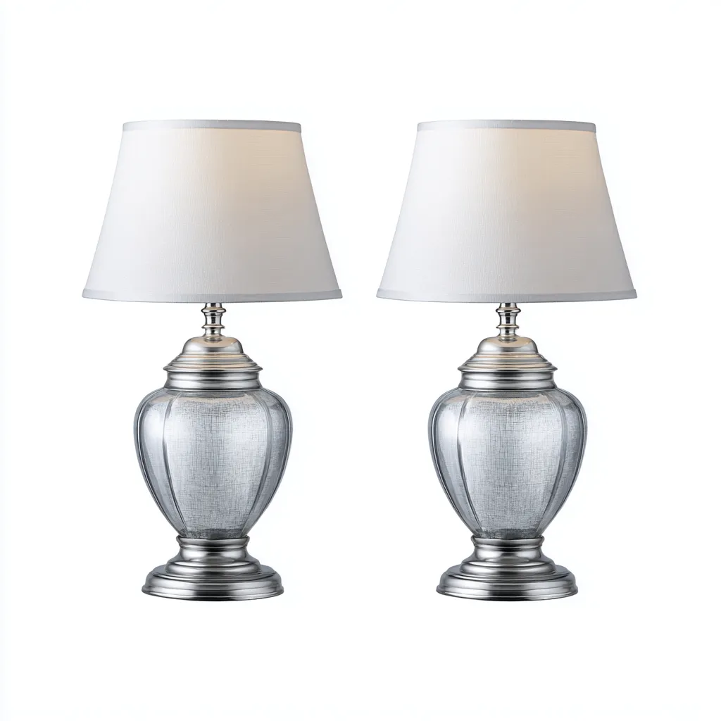 Lámpara de mesa metal 22x48 cm - plateado-blanco - diseño clásico para salón-Nestmyhub