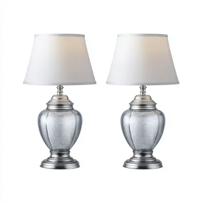 Lámpara de mesa metal 22x48 cm - plateado-blanco - diseño clásico para salón-Nestmyhub