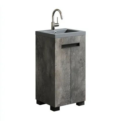 Muebles de baño con lavabo MDF-resina 40x32x85 cm - gris oscuro - diseño moderno para baño-Nestmyhub