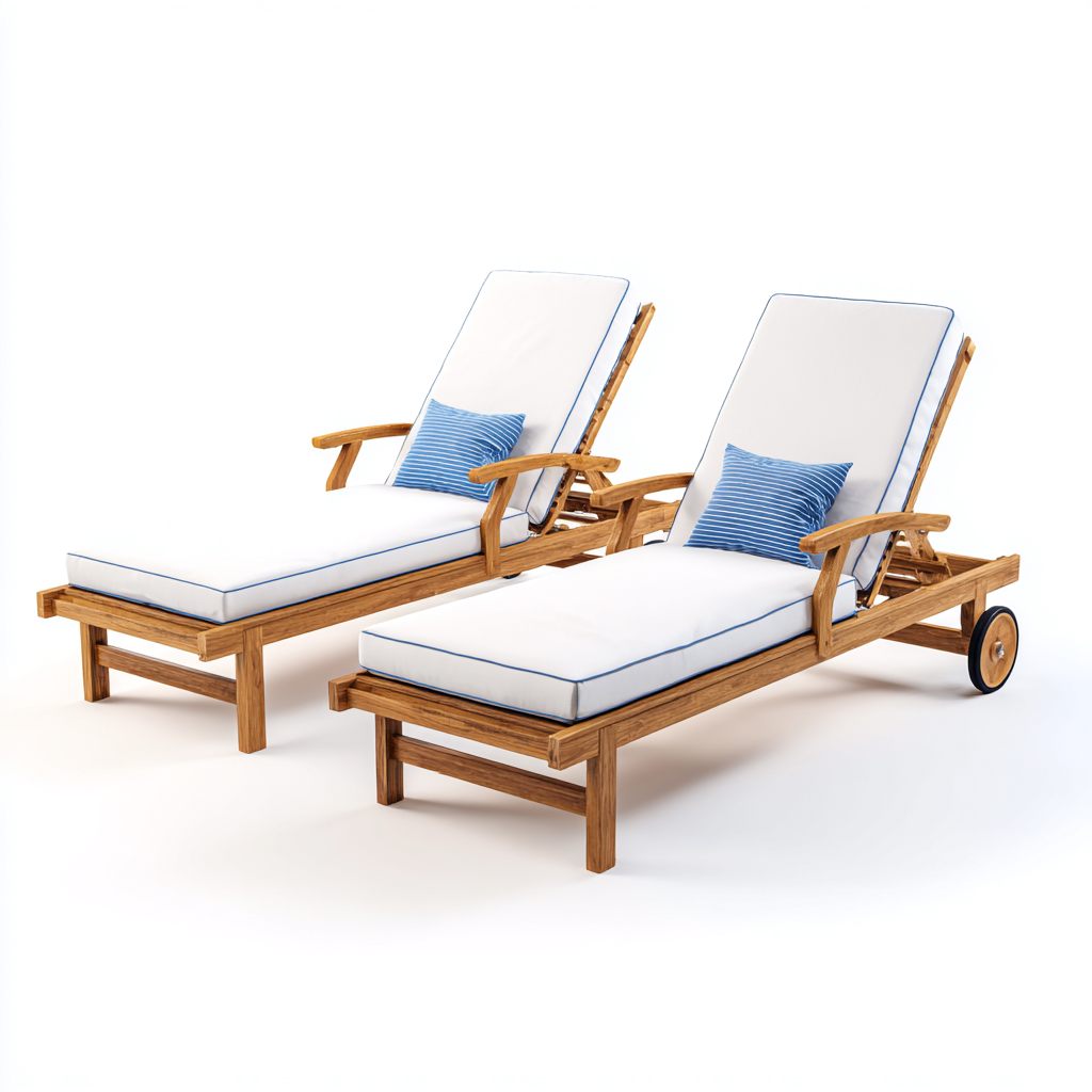 Tumbonas de jardín de estructura de madera y cojín 202x71x43 cm blanco-madera para exterior - estilo moderno - diseño funcional-Nestmyhub