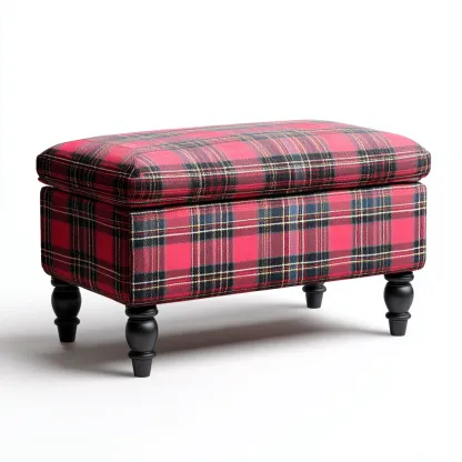 Banco de dormitorio - Tela-Madera - 80x40x45 cm - Rojo-Negro - Diseño clásico a cuadros con almacenamiento - Apto para dormitorio-Nestmyhub