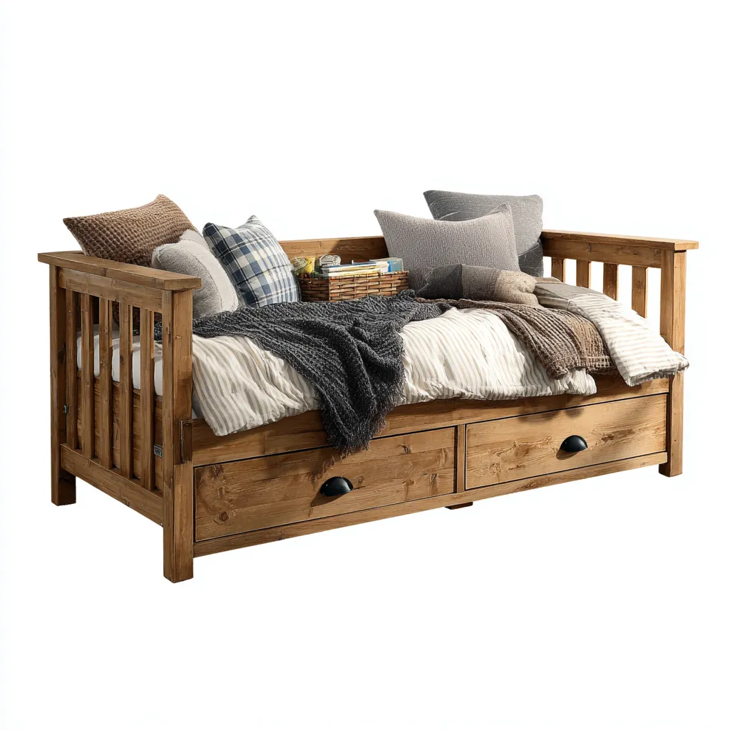 Sofá cama - madera maciza - 210x100x90 cm - marrón - diseño rústico apto para dormitorio-Nestmyhub