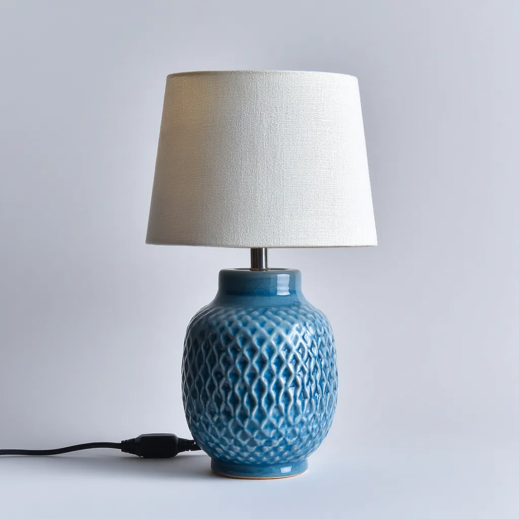 Lámpara de mesa - cerámica - 21x37 cm - azul-blanco - para salón-dormitorio - estilo moderno-Nestmyhub