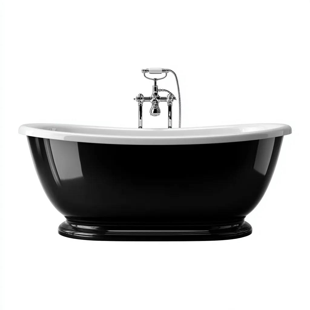 Bañera acrílica ovalada 170x75x60 cm - negro-blanco - diseño clásico - apta para baño-Nestmyhub