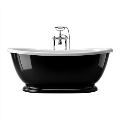 Bañera acrílica ovalada 170x75x60 cm - negro-blanco - diseño clásico - apta para baño-Nestmyhub