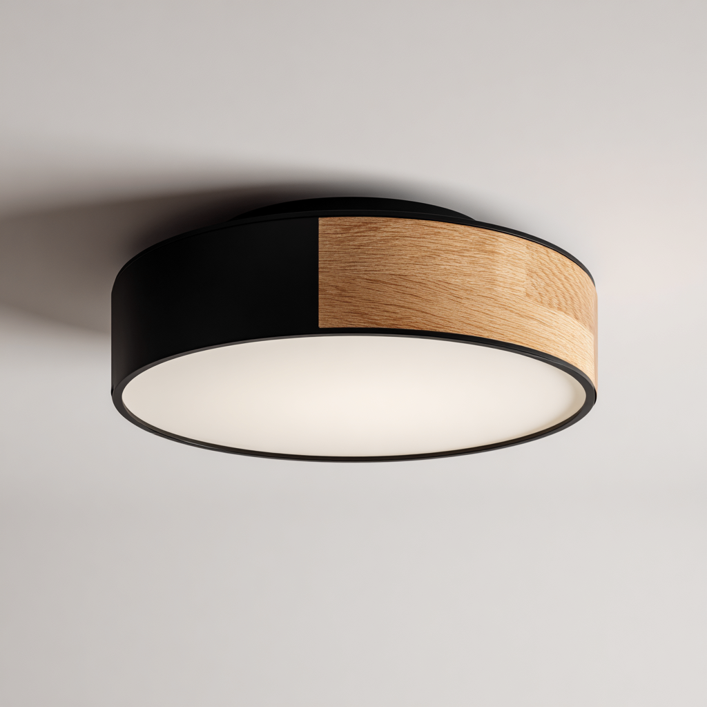 Lámpara de techo metal y madera 35x18 cm - madera-negro - apta para interiores - diseño moderno minimalista-Nestmyhub