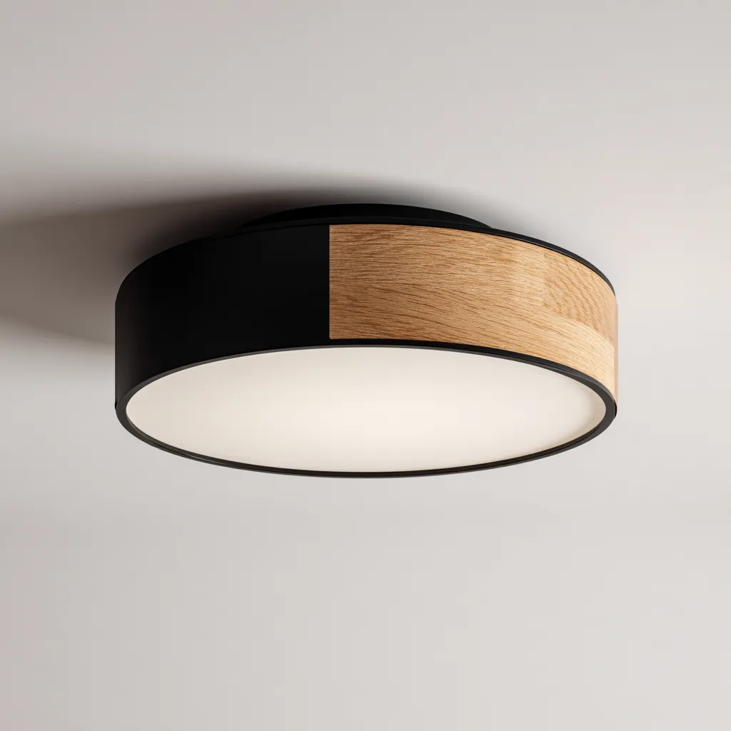 Lámpara de techo metal y madera 35x18 cm - madera-negro - apta para interiores - diseño moderno minimalista-Nestmyhub