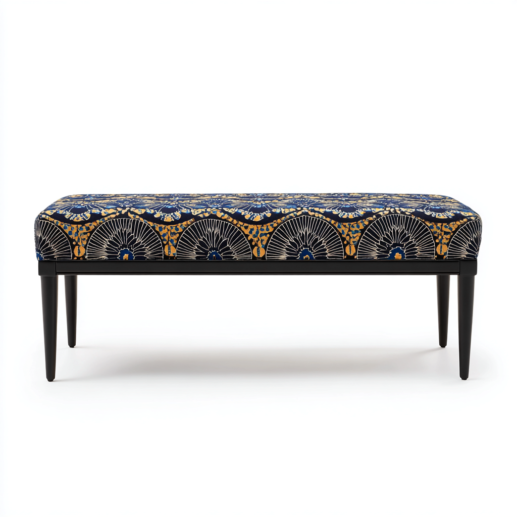 Banco de dormitorio - Tela - 120x40x48 cm - Azul-Amarillo-Negro - Diseño Art Deco - Apto para dormitorio-Nestmyhub