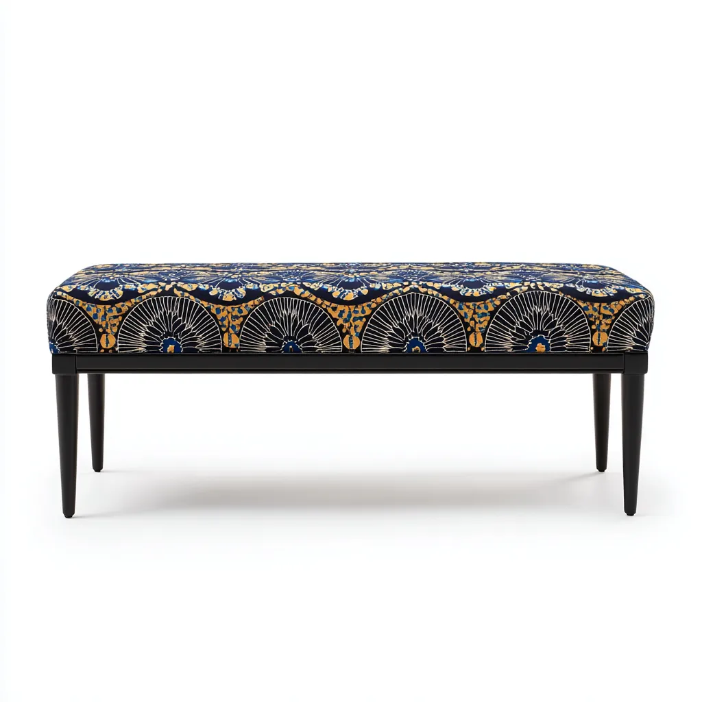 Banco de dormitorio - Tela - 120x40x48 cm - Azul-Amarillo-Negro - Diseño Art Deco - Apto para dormitorio-Nestmyhub