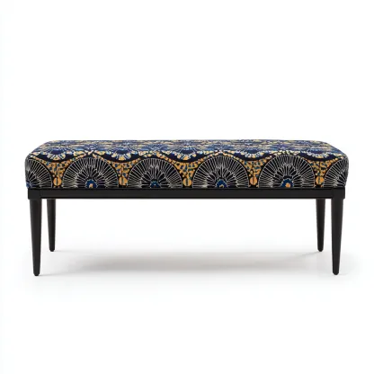 Banco de dormitorio - Tela - 120x40x48 cm - Azul-Amarillo-Negro - Diseño Art Deco - Apto para dormitorio-Nestmyhub