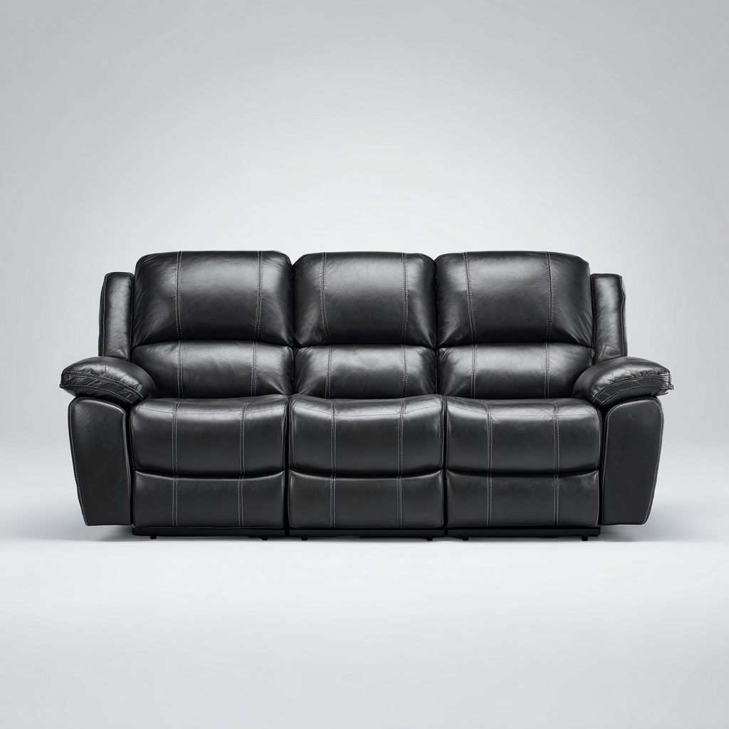 Sofá de 3 plazas piel auténtica 205x95x100 cm negro para sala de estar diseño reclinable-Nestmyhub