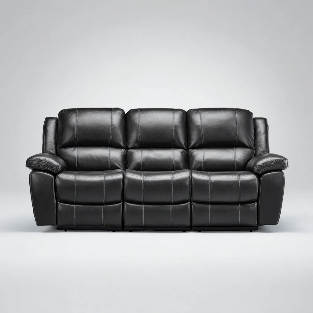 Sofá de 3 plazas piel auténtica 205x95x100 cm negro para sala de estar diseño reclinable-Nestmyhub