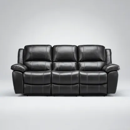 Sofá de 3 plazas piel auténtica 205x95x100 cm negro para sala de estar diseño reclinable-Nestmyhub