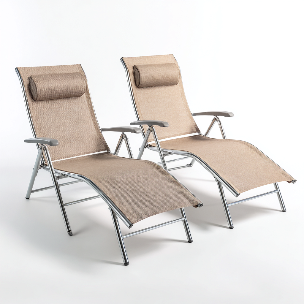 Tumbonas de jardín plegables de estructura metálica y textilene 184x60x89 cm beige-plata para exterior - estilo moderno-Nestmyhub