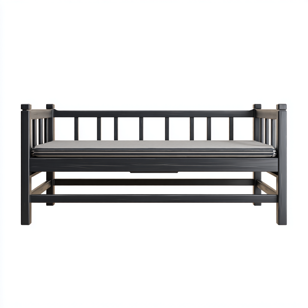 Sofá cama - madera maciza - 200x95x80 cm - negro - diseño moderno apto para dormitorio-Nestmyhub